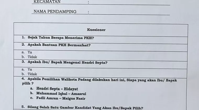 Diduga Kerahkan Pendamping PKH, Ada Survei Mengarahkan ke Satu Paslon Pilkada Padang