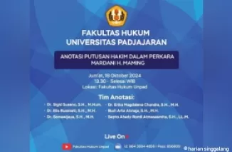 Fakultas Hukum Universitas Padjadaran Gelar Diskusi Anotasi Putusan Mardani Maming, Disiarkan Langsung Hari Ini