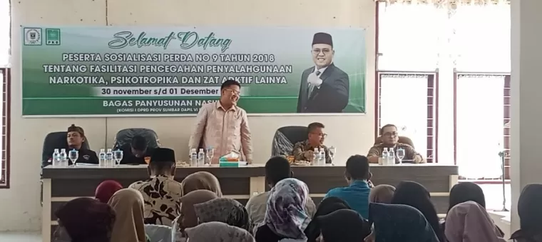 Anggota DPRD Sumbar Bagas Panyusunan Nasution Sosialisasikan Perda fasilitasi pencegahan narkotika psikotropika dan zat adiktif (Napza) kepada masyarakat di Lintau Buo Utara.(armadison)