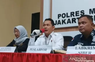 Eks Kasat Reskrim Polres Metro Jakarta Selatan AKBP Bintoro, kedua dari kanan, saat memberi keterangan kepada media di Jakarta, Senin (28/4/2024). ANTARA/Khaerul Izan.