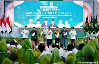 Menteri Agraria dan Tata Ruang/Kepala Badan Pertanahan Nasional (ATR/BPN) Nusron Wahid mendampingi Presiden Republik Indonesia, Prabowo Subianto, membuka Kongres XVIII Muslimat Nahdlatul Ulama (NU). (ist)