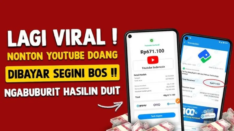 Aplikasi penghasil uang dengan nonton YouTube dibayar jutaan.